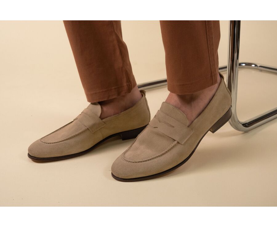 Mocassin homme beige foncé en velours - CEVIO