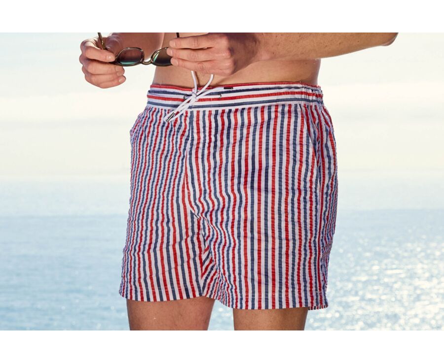 Short de bain homme rayé  Bleu Blanc Rouge - BRENTAN