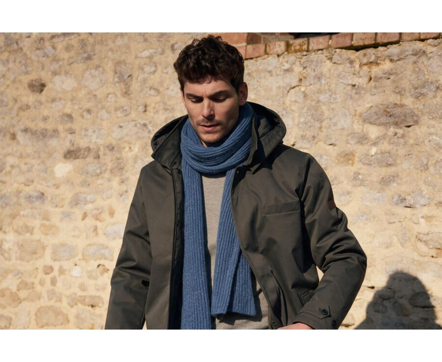 Écharpe homme bleu foncé chiné en lambswool