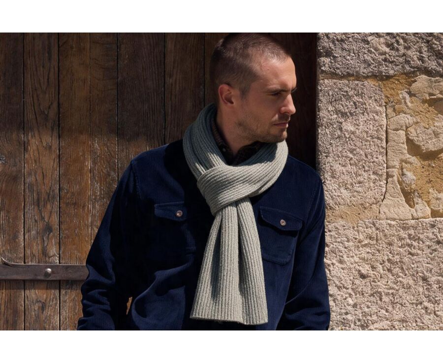 Écharpe homme kaki clair chiné en lambswool