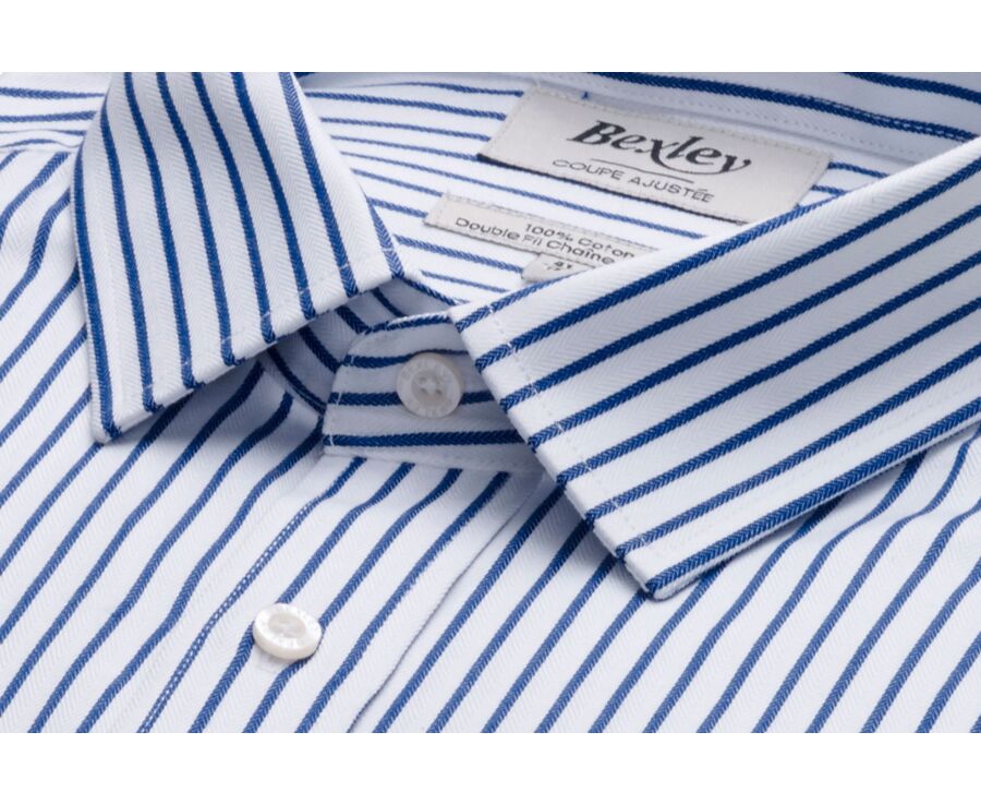 Chemise homme blanches à rayures navy - LÉONEL
