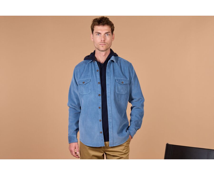 Surchemise homme bleu acier en velours côtelé - VICTORIN
