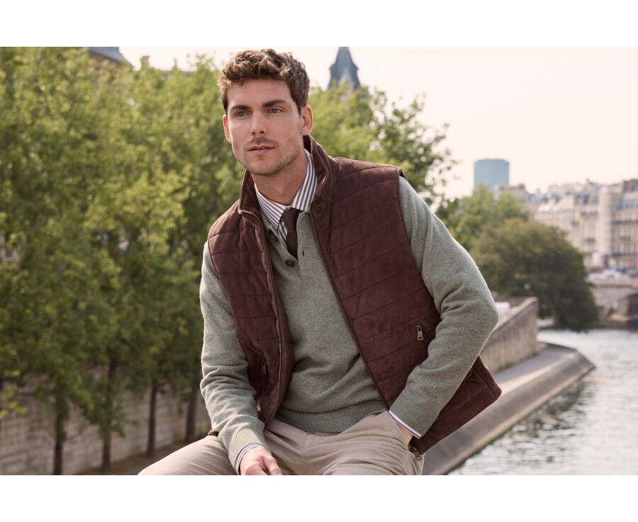 Doudoune homme sans manche en velours chocolat - NIKLAS