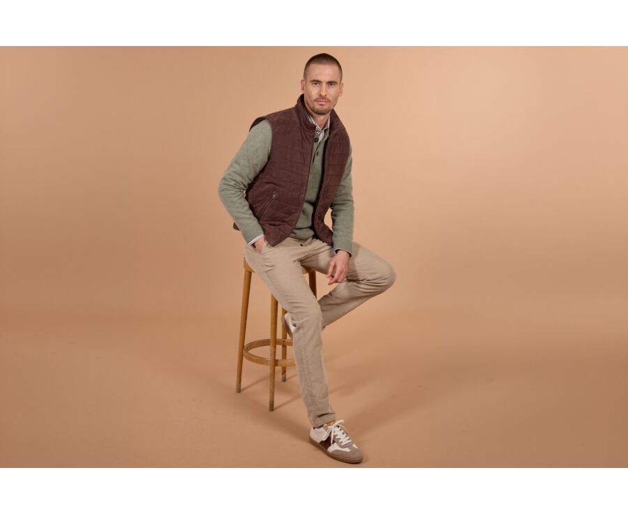 Doudoune homme sans manche en velours chocolat - NIKLAS