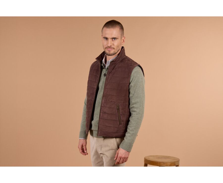 Doudoune homme sans manche en velours chocolat - NIKLAS
