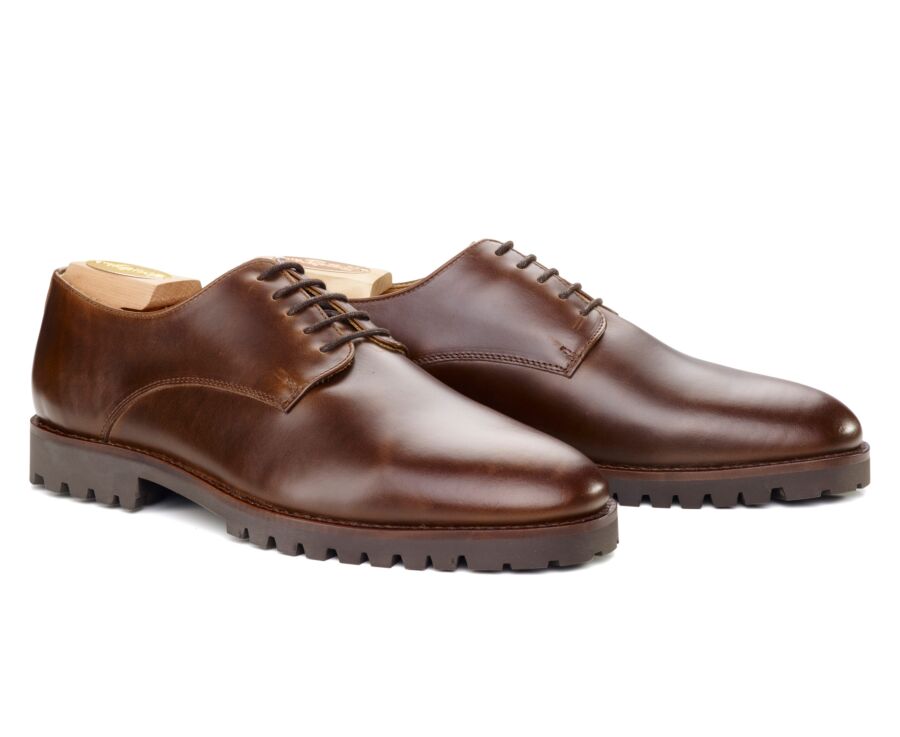 Derbies homme Chocolat semelle gomme crantée - BUSHEY GOMME