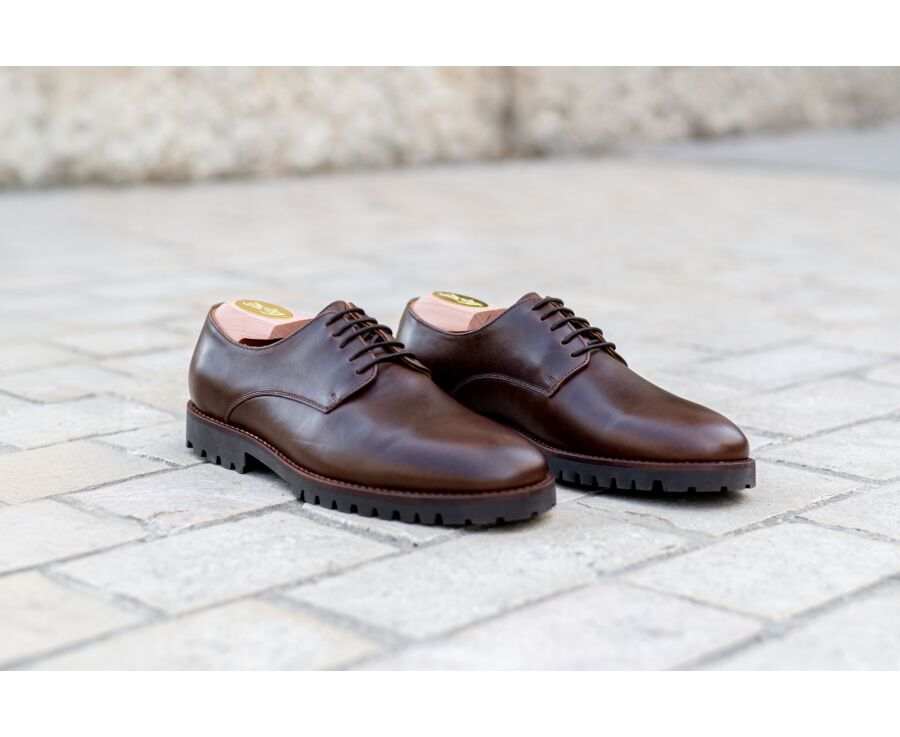 Derbies homme Chocolat semelle gomme crantée - BUSHEY GOMME