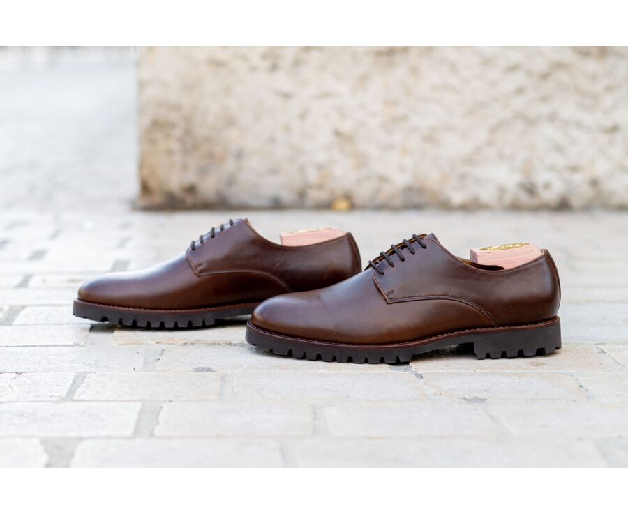 Derbies homme Chocolat semelle gomme crantée - BUSHEY GOMME
