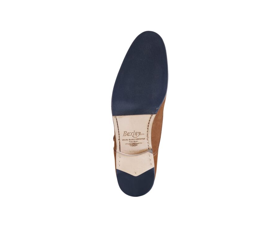 Chaussures homme double boucle velours cognac avec patin - GRESHEY PATIN