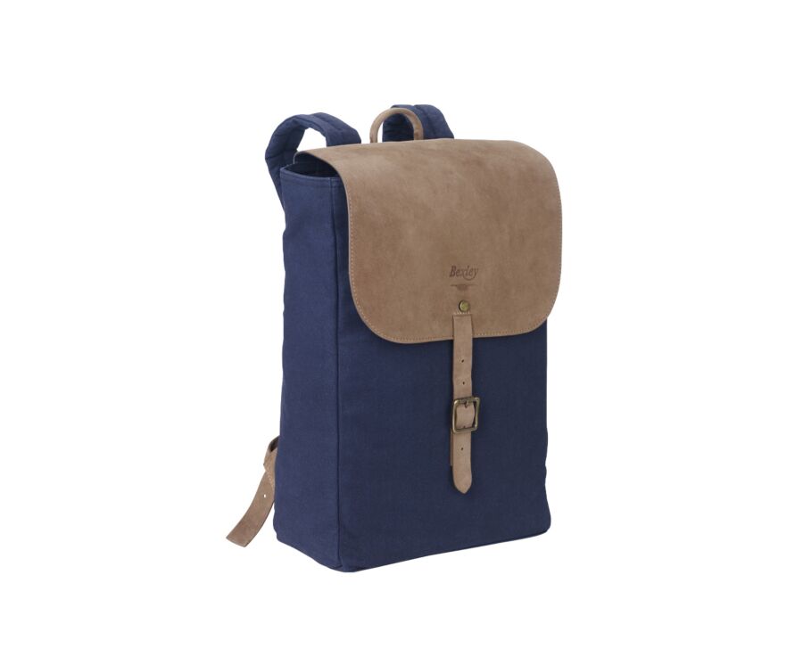 Sac à dos en toile navy et velours de chèvre Tabac - HUNTINGTON