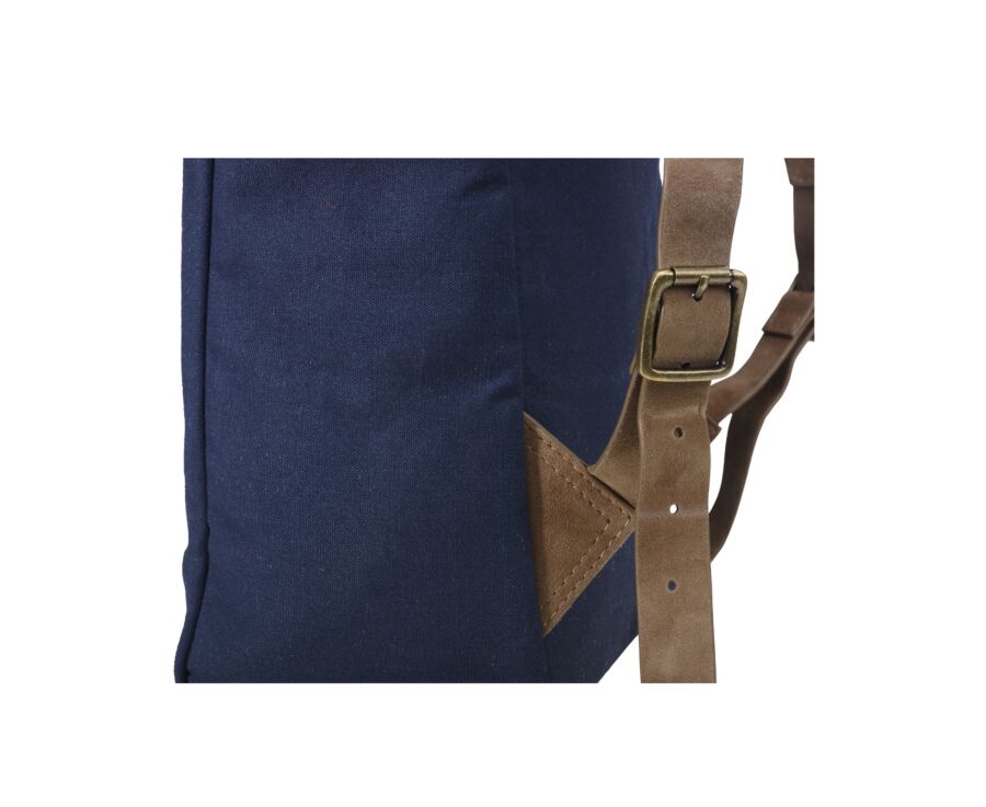 Sac à dos en toile navy et velours de chèvre Tabac - HUNTINGTON