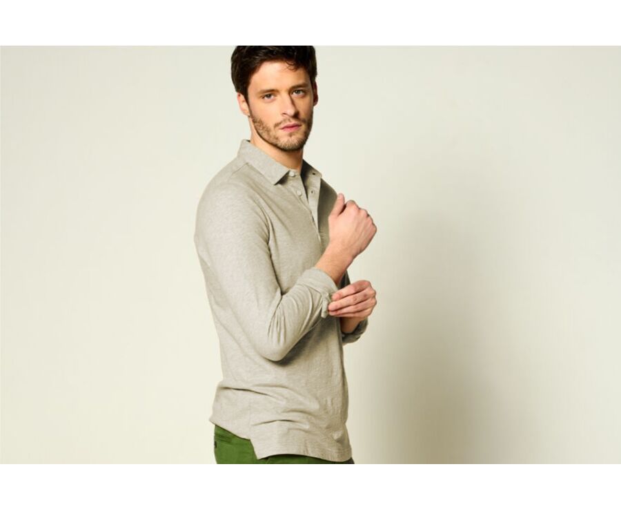 Polo manches longues homme Taupe Clair chiné - AIDEN ML