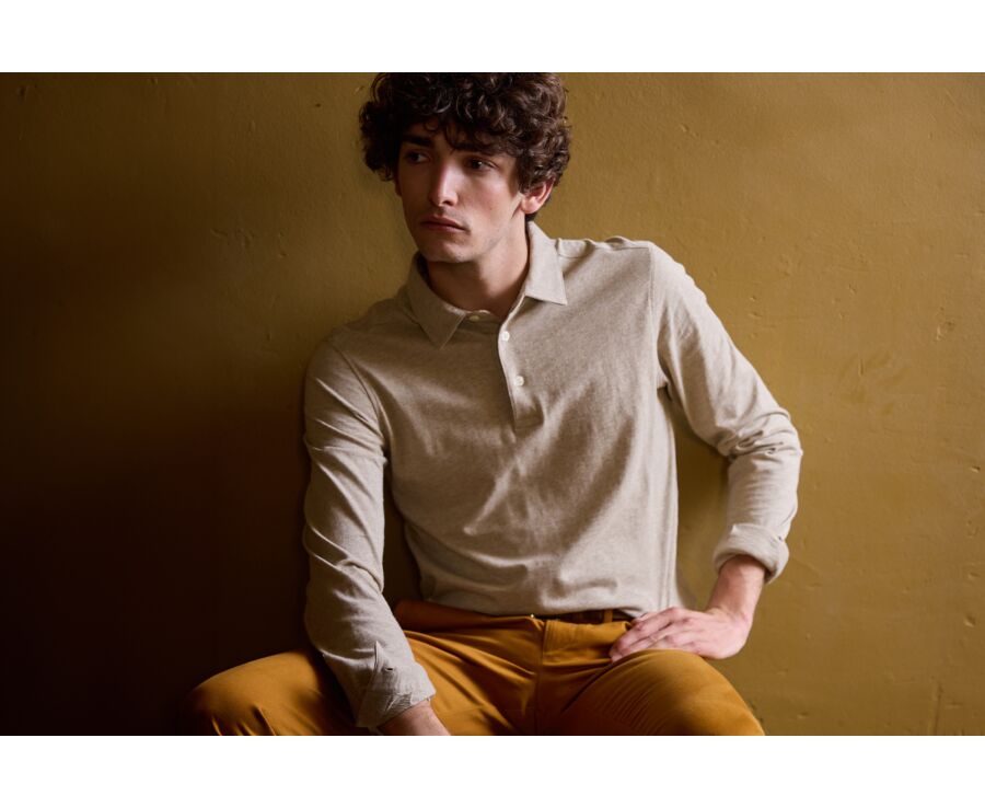 Polo manches longues homme Taupe Clair chiné - AIDEN ML
