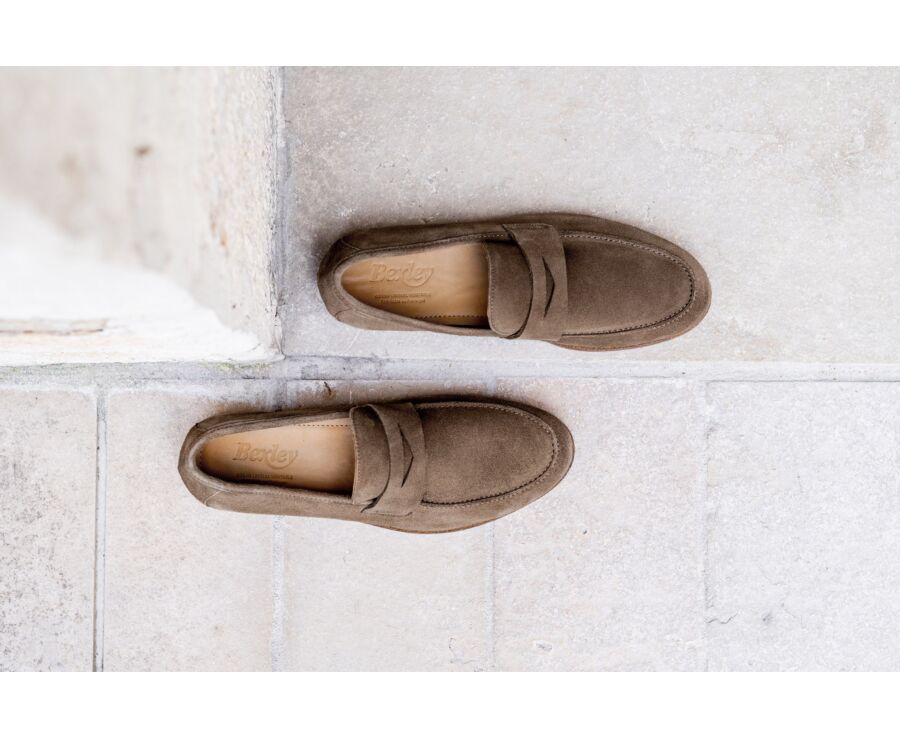 Mocassin homme cuir Velours Taupe - DERVIO