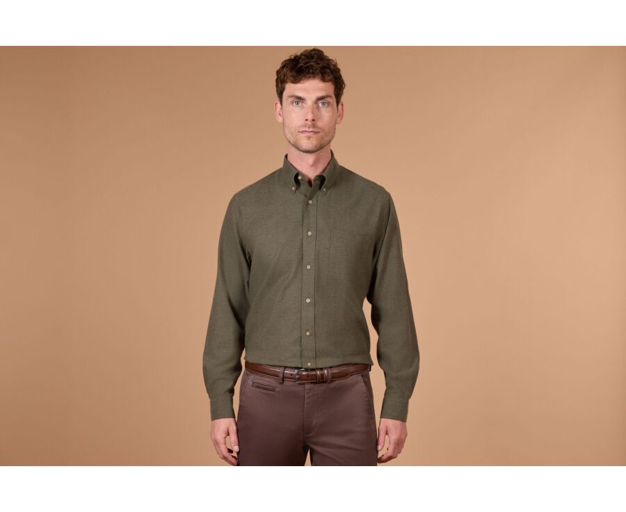 Chemise homme unie vert foncé en flanelle - ANDER