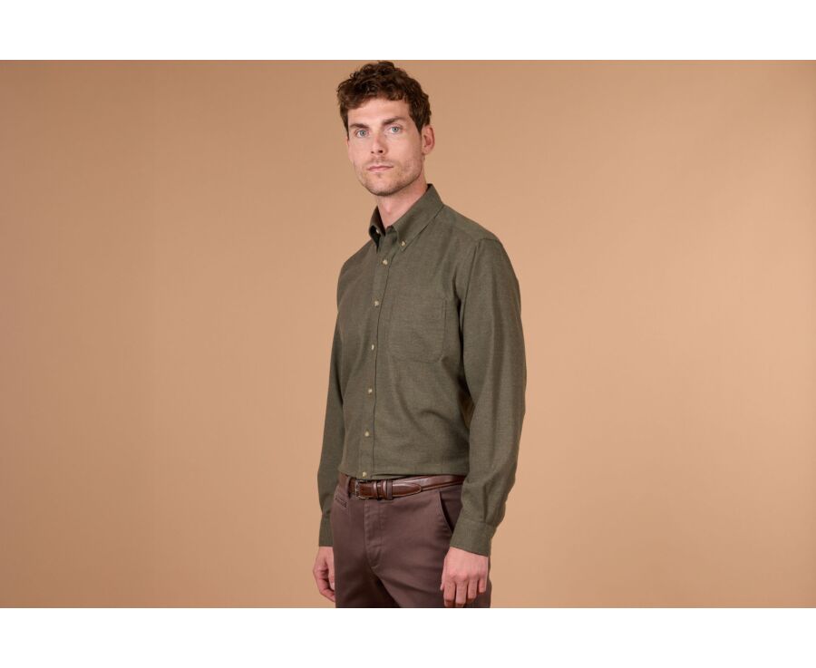 Chemise homme unie vert foncé en flanelle - ANDER