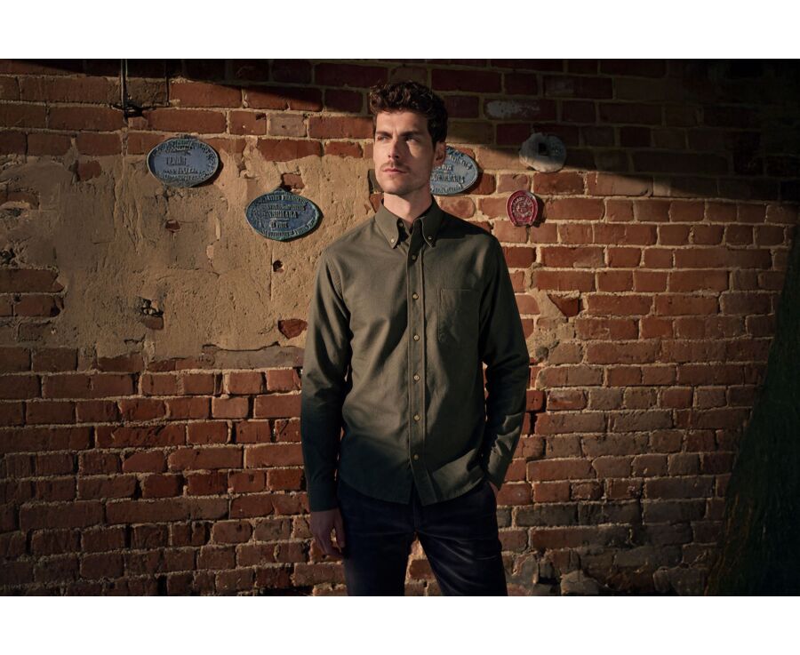 Chemise homme unie vert foncé en flanelle - ANDER