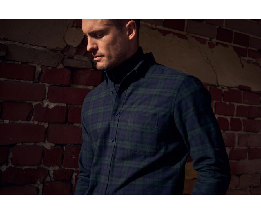 Chemise flanelle Navy et Vert Foncé - Poche poitrine - ANDRICK