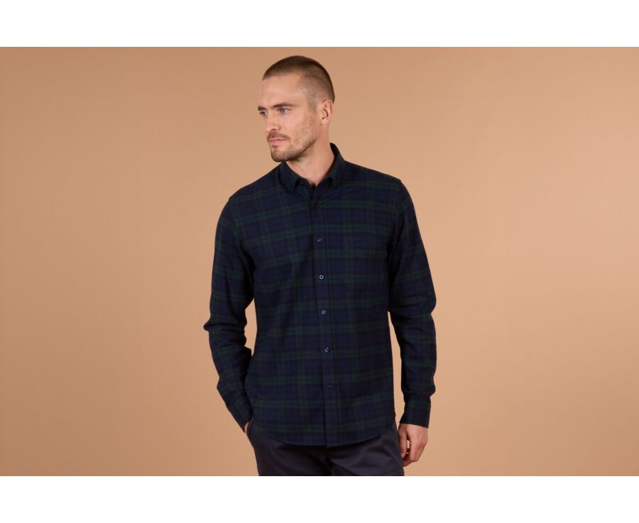 Chemise flanelle Navy et Vert Foncé - Poche poitrine - ANDRICK