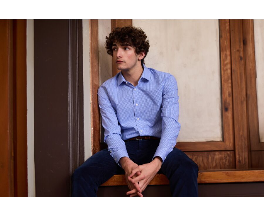 Chemise coton bleu clair et Blanc - Col français - VALAIRE