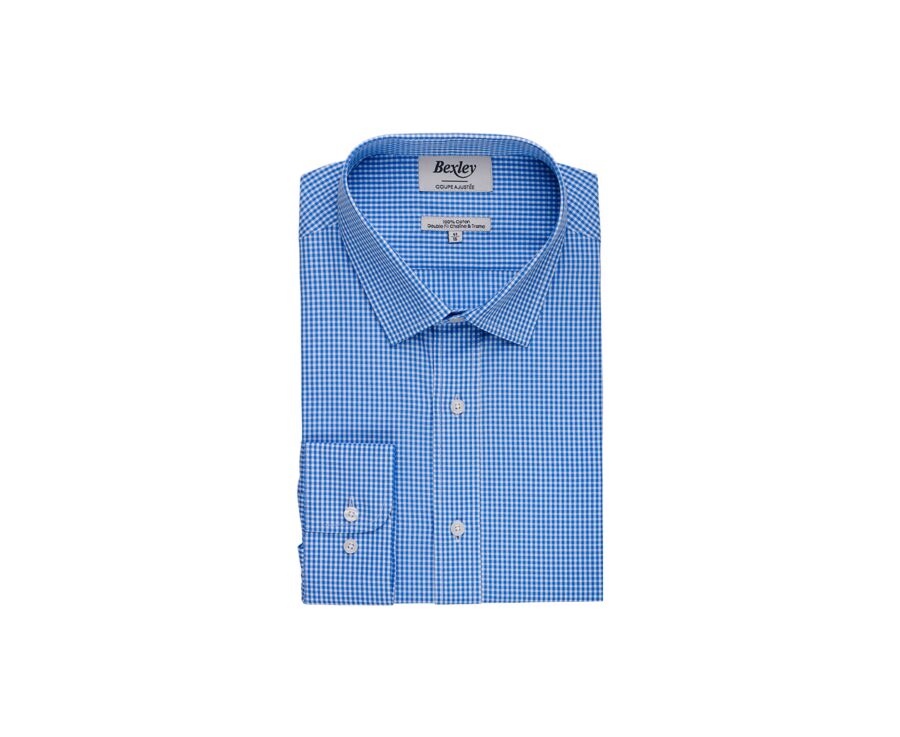 Chemise coton bleu clair et Blanc - Col français - VALAIRE