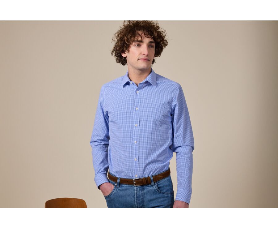 Chemise coton bleu clair et Blanc - Col français - VALAIRE