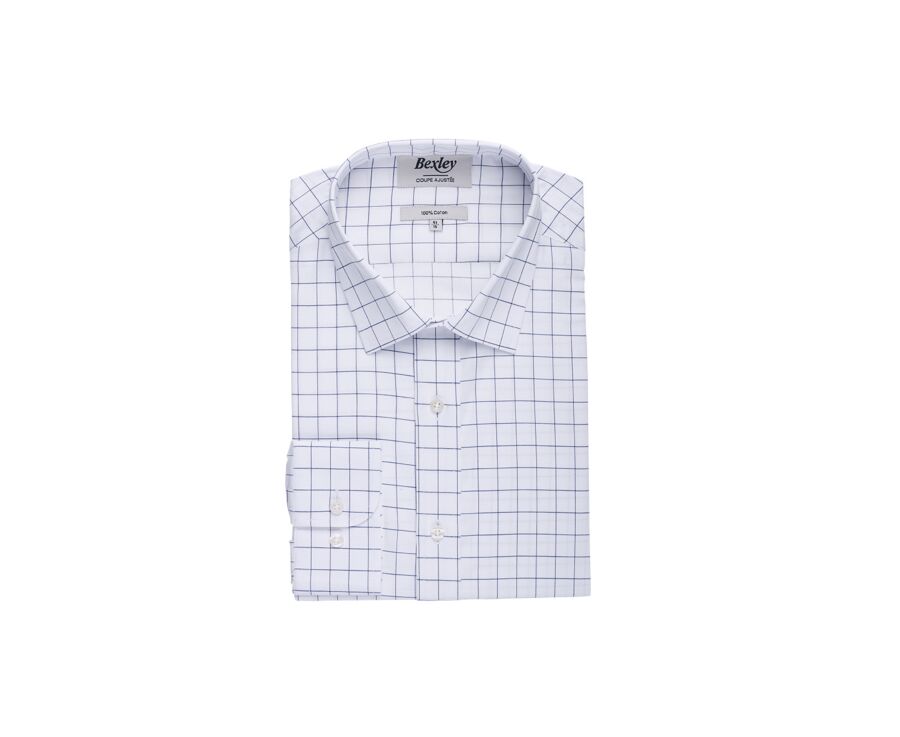 Chemise blanche carreaux bleus - Col français - SERGIUS