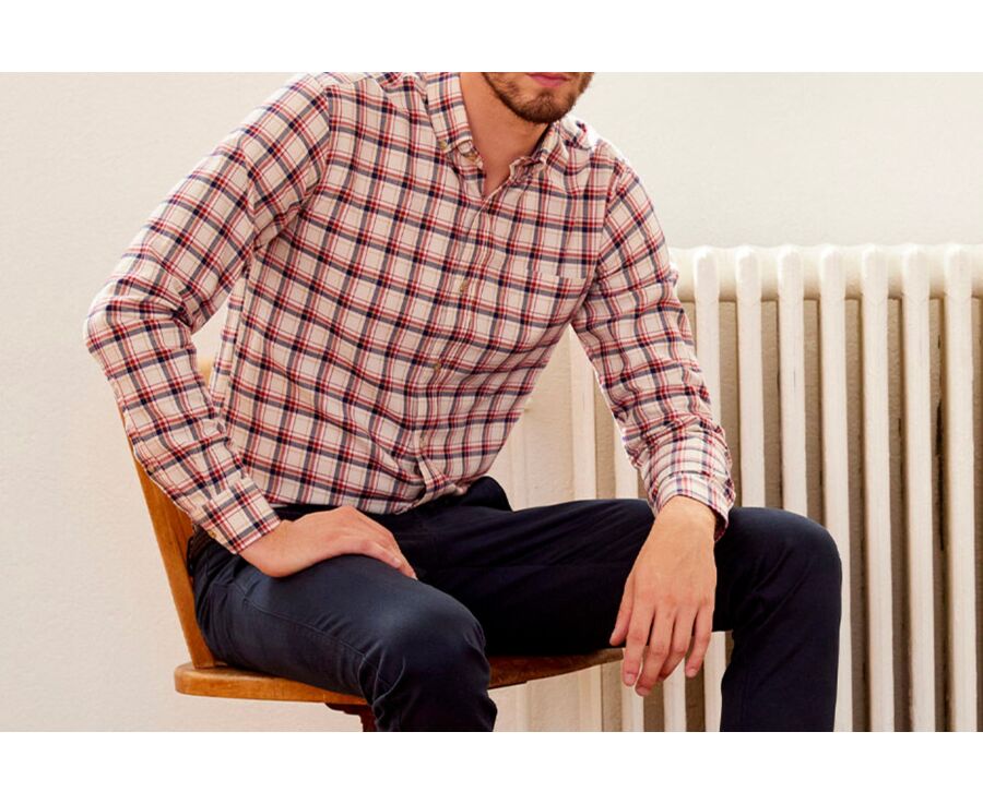 Chemise flanelle Rouge et Ecru - Poche poitrine - ALDERICK