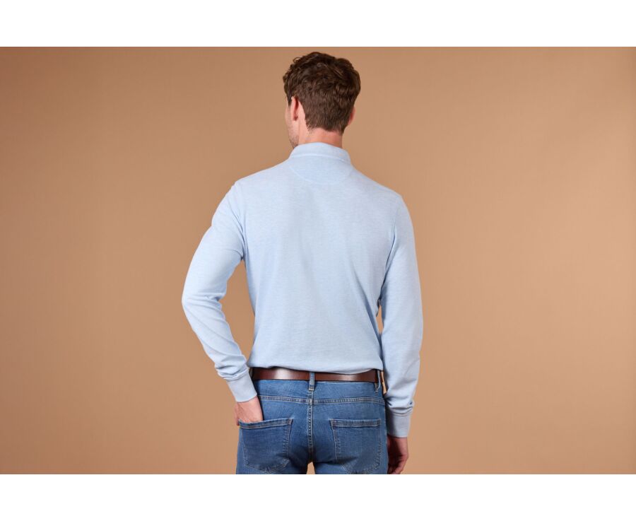 Polo manches longues homme bleu ciel chiné en coton piqué - ALEC II ML