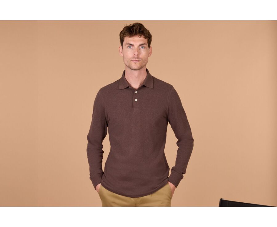Polo manches longues homme Chocolat Chiné Foncé  - ALEC II ML