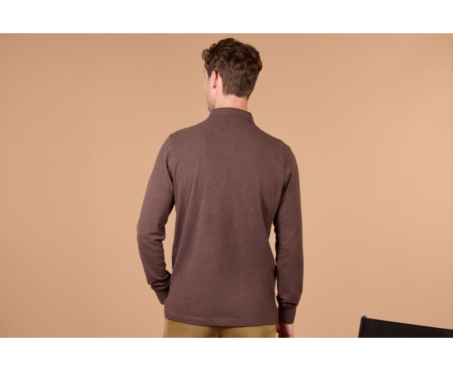 Polo manches longues homme Chocolat Chiné Foncé  - ALEC II ML