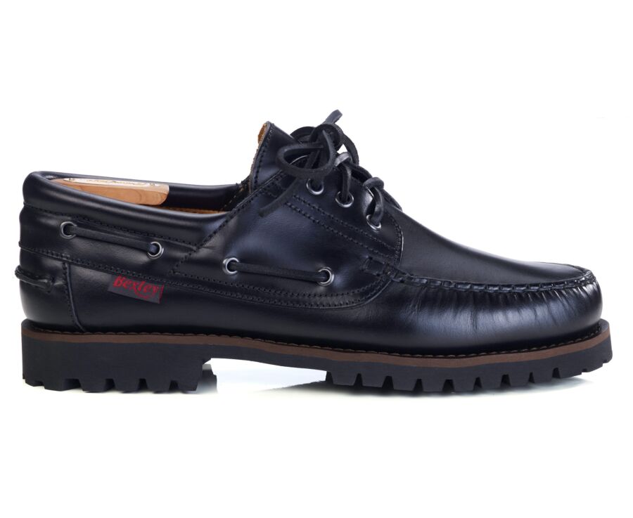 Chaussures bateau homme en cuir noir à semelle crantée - BOCA RATON II