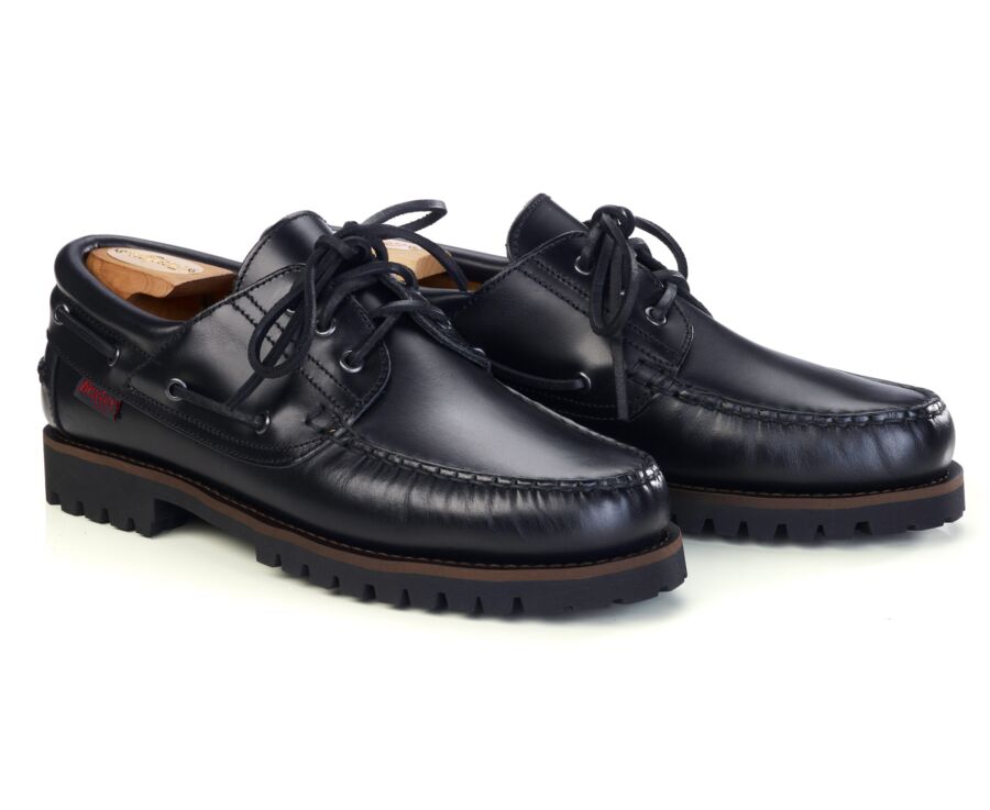 Chaussures bateau homme en cuir noir à semelle crantée - BOCA RATON II