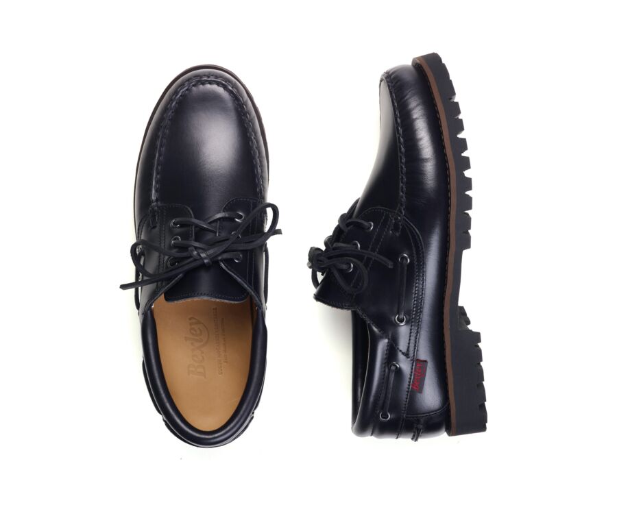 Chaussures bateau homme en cuir noir à semelle crantée - BOCA RATON II