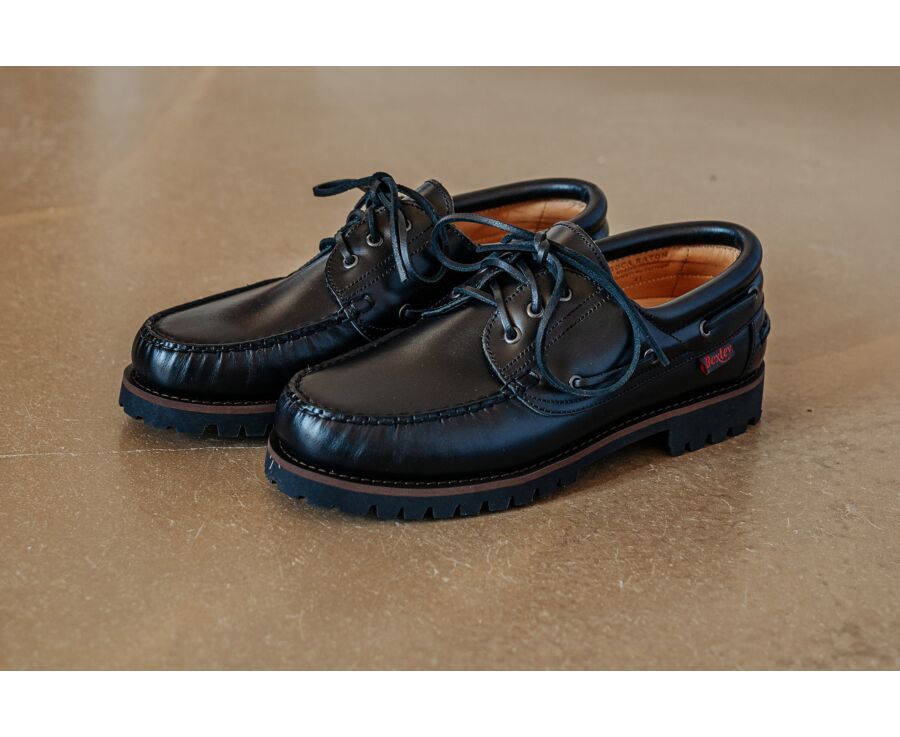 Chaussures bateau homme en cuir noir à semelle crantée - BOCA RATON II