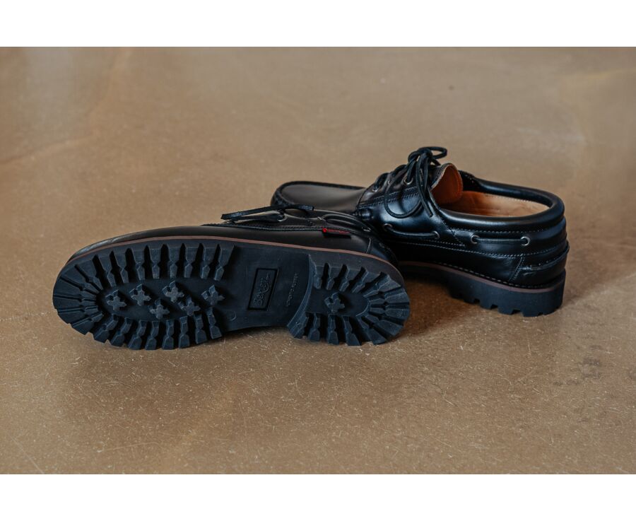 Chaussures bateau homme en cuir noir à semelle crantée - BOCA RATON II