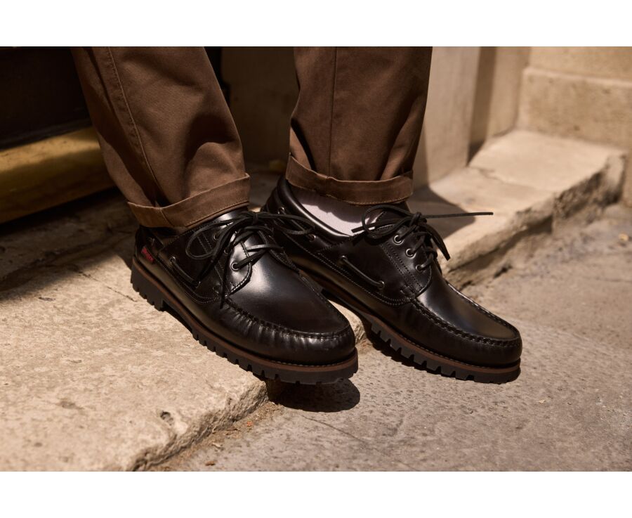 Chaussures bateau homme en cuir noir à semelle crantée - BOCA RATON II