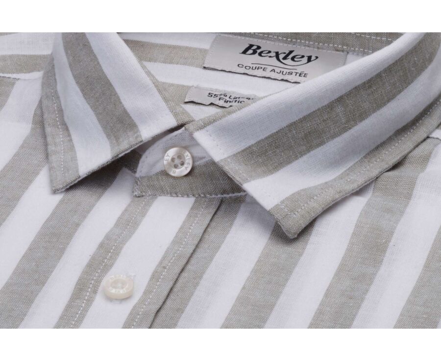 Chemise en coton et lin à rayures vert tilleul et blanc - BRUNIEN