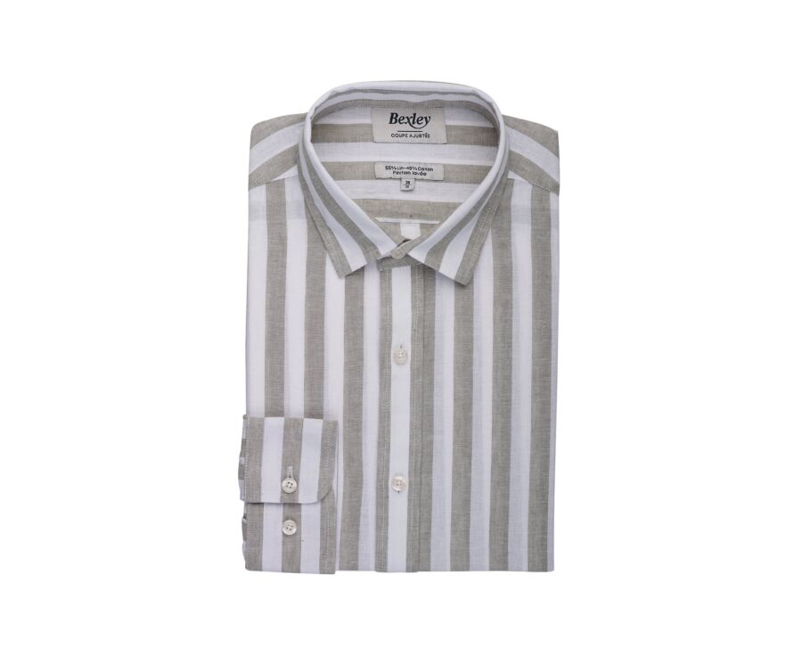 Chemise en coton et lin à rayures vert tilleul et blanc - BRUNIEN