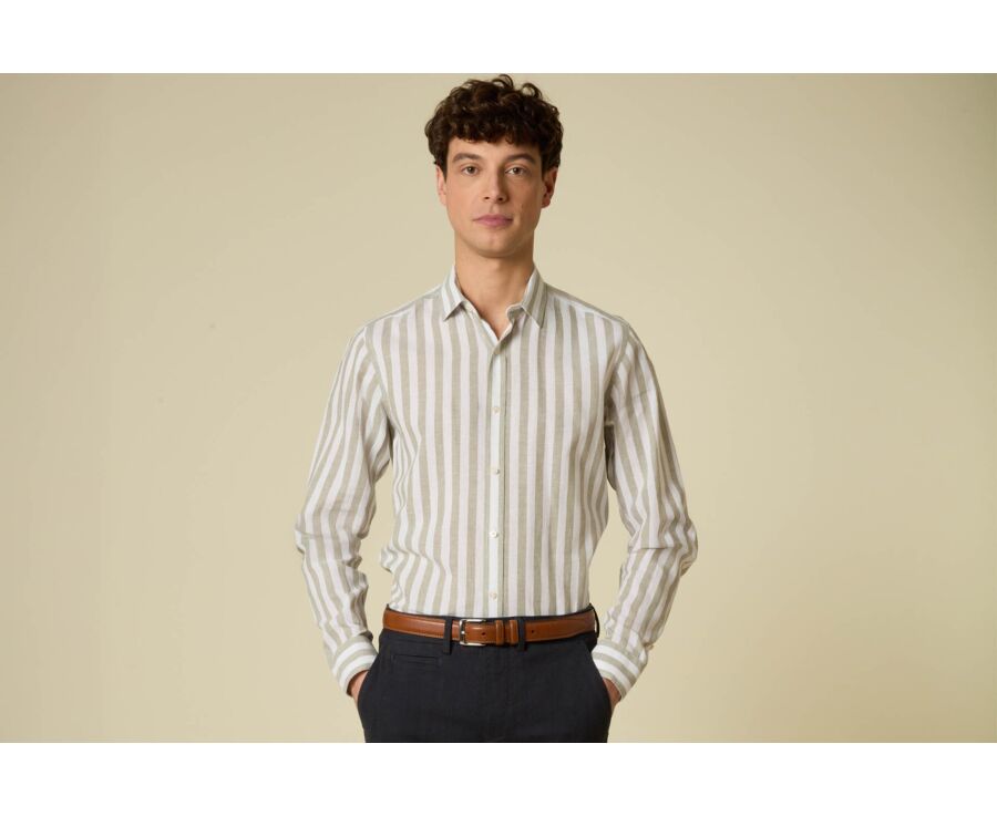 Chemise en coton et lin à rayures vert tilleul et blanc - BRUNIEN