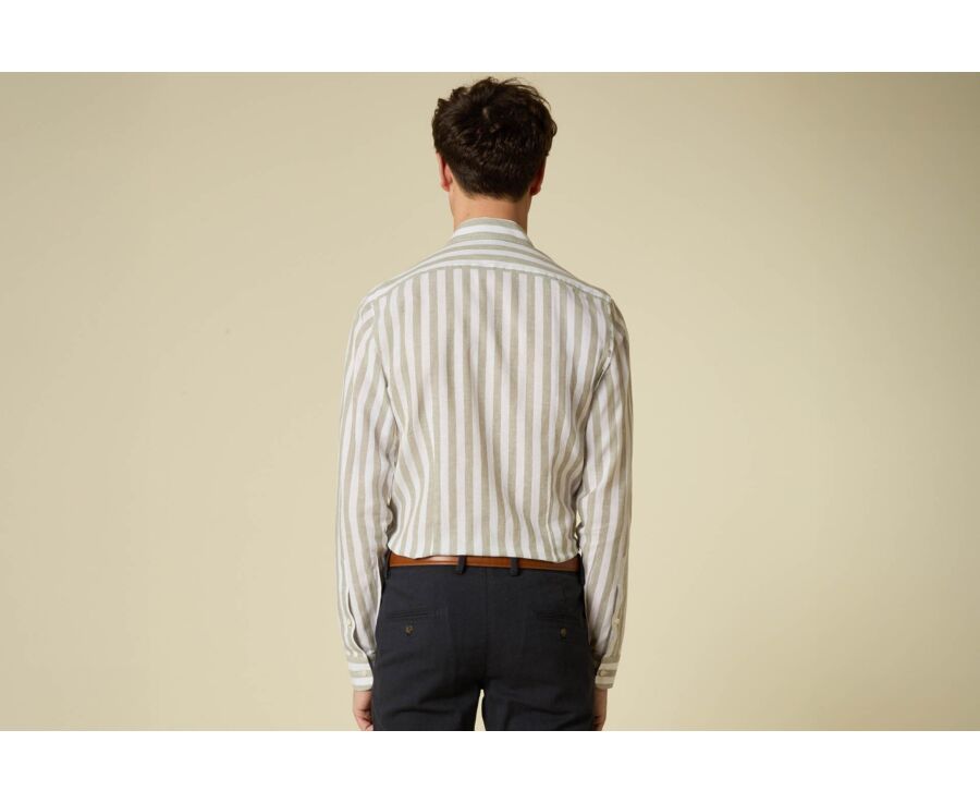 Chemise en coton et lin à rayures vert tilleul et blanc - BRUNIEN