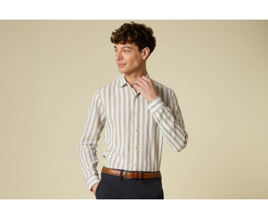 Chemise en coton et lin à rayures vert tilleul et blanc - BRUNIEN