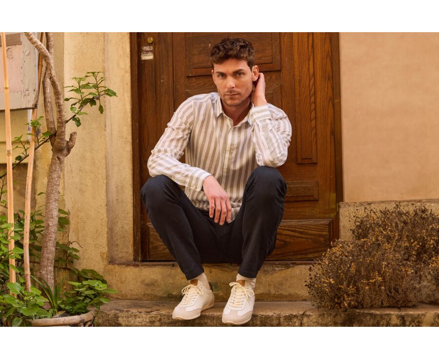 Chemise en coton et lin à rayures vert tilleul et blanc - BRUNIEN