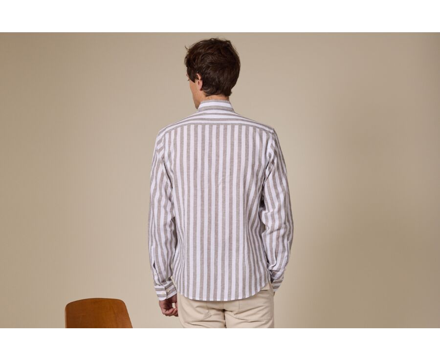 Chemise coton lin rayée Kaki et Blanc - BRUNIEN