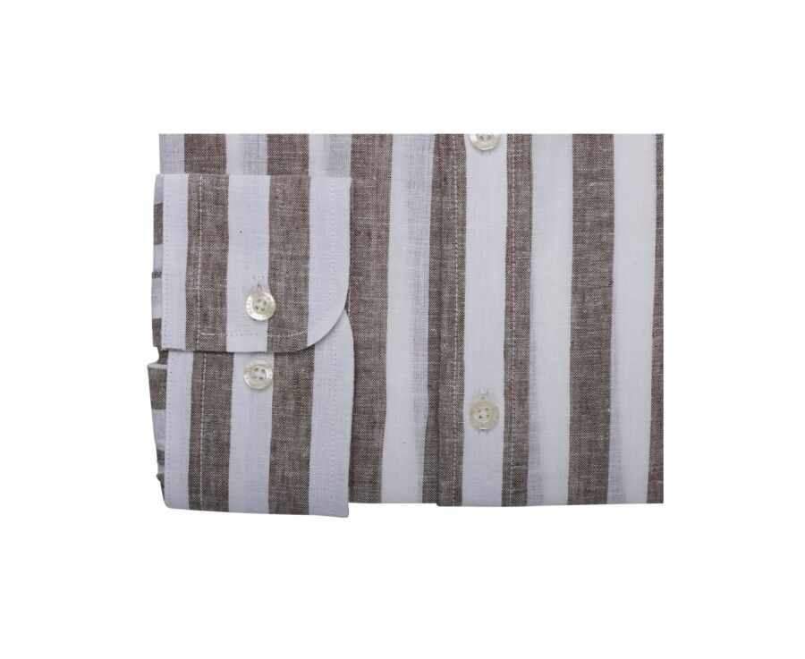 Chemise coton lin rayée Kaki et Blanc - BRUNIEN