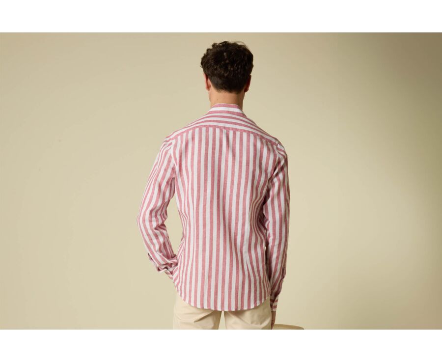 Chemise coton lin à rayures Rouge Basque et Blanc - BRUNIEN