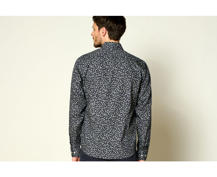 Chemise imprimée Navy et Vert sauge - Col français - ADELIN