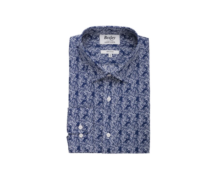 Chemise imprimée Navy et Blanche - Col français - BAPTISTIN
