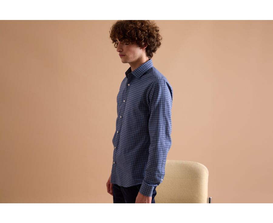 Chemise Flanelle coton Bleu chiné et navy - SYLVÉNIUS