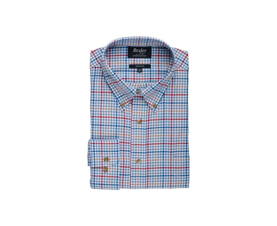 Chemise Bleu clair rouge et camel  - SHANTON
